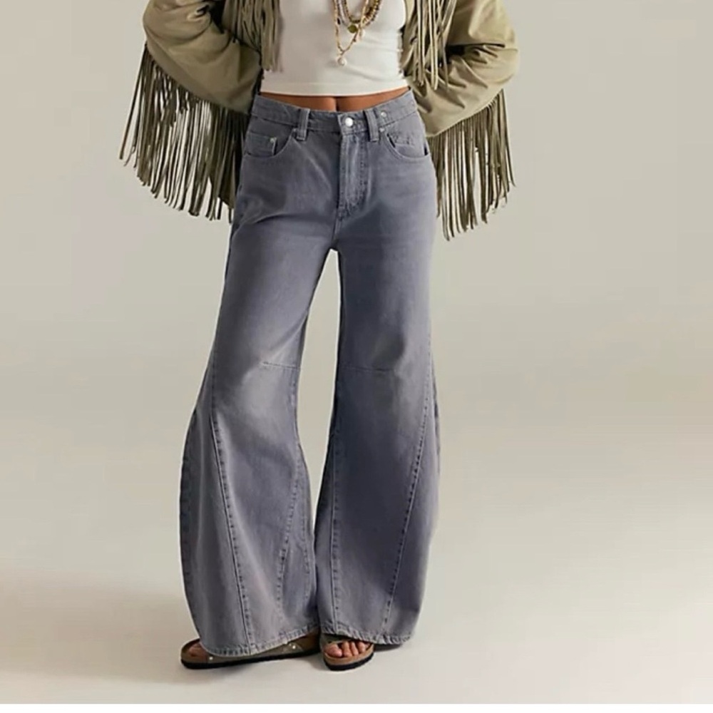 We The Free, Free People Eden Slouchy Wide-leg Jeans Diamond Grey 27.5 - Picture 2 of 12